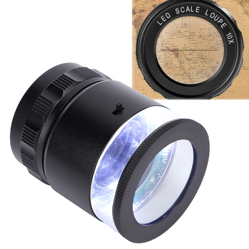 10X Loupe Measuring Magnifier 6LED Illuminated Jewelry Magnifying Glass USB