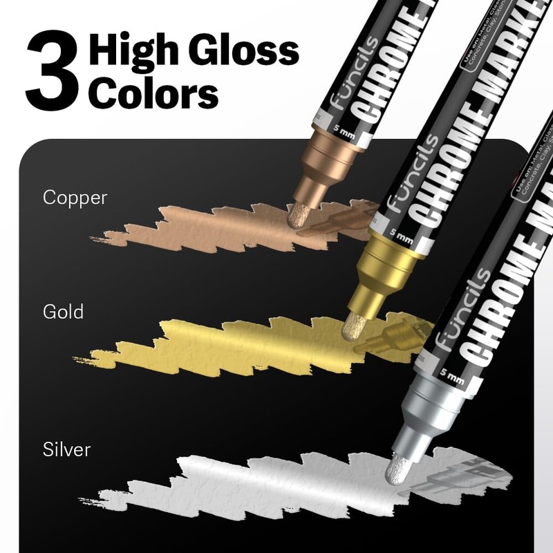 Funcils Liquid Chrome Paint Pen - 4 Dual Tip Mirror