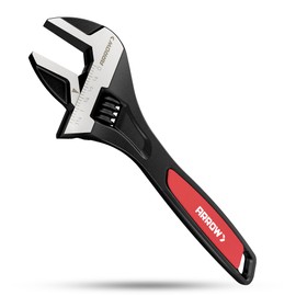 ARROW 10-Inch Adjustable Wrench, Cr-V Steel, Wide Jaw Black Oxide Wrench with Inch/Metric Laser Scales, Non-Slip Grip & Hanging Hole, for Home, Garage, Workshop and DIY