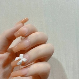 24pcs Butterfly Bow Decoration Long Nail Cute Nail Tips French Nail Tips Solid Color Ballet Shoe Shape