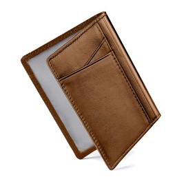 Carteras para Caballero RFID Bloquean, Tarjetero de Cuero con 8 Ranura para Tarjeta de Crédito y 2 Transparente ID de Bolsillo, Tarjetero Hombre de Cuero Doble Pliegue Delgado Billetera. (Marrón)