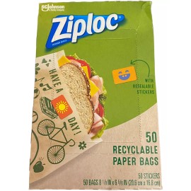 Ziploc Recyclable Non Wax Paper Bags W/ Resealable Stickers 50 Ct