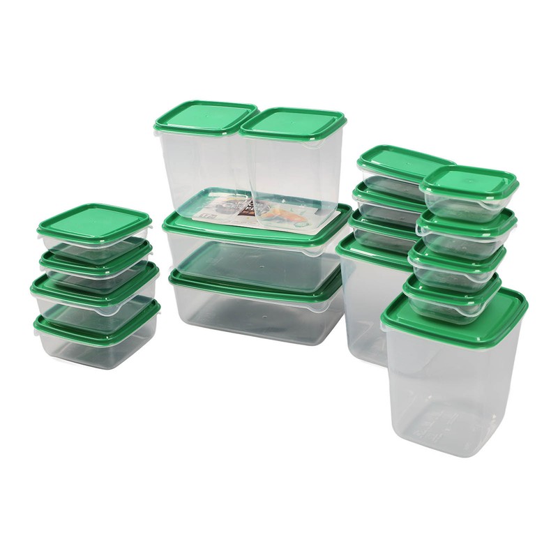 17PCS Food Container Green Fridge Bins Food Grade Plastic Leakage