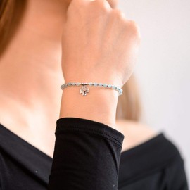 MATERIA by Matthias Wagner Women's Gemstone Bracelet Agate 925 Silver Clover Leaf 17.5-20 cm, Sterling Silver, Agate