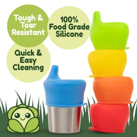 Healthy Sprouts Silicone Sippy Cup Lids - Spill Proof, Fits Any Cup, BPA-Free, Durable & Soft for Babies & Toddlers, Quick to Attach - 5 Pack Silicone Lids for Cups (Red, Blue, Yellow, Green, Orange)