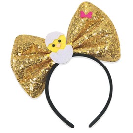 ZCYYYS Easter Bow Headband for Women Kids Girl Glitter Sequin Bow Hair Band with Cartoon Rabbit Bunny Egg Chicken Carrot Hair Accessories TSFG24 (Gold, One Size)