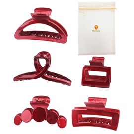 YOOOYOOO Red Hair Claw Clips, Light Big Strong Hold Nonslip Glossy Claw Hair Clips for Thick & Thin Hair & Curly Hair, 90's Vintage Jaw Clips, Wedding Party Banquet, With Organza Storage Bag
