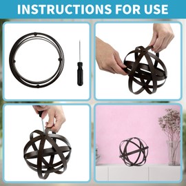 3 PCS Garden Spheres Balls Assorted Size Distressed Metal Band Decorative Sphere Folding Orbs Sculpture for Outdoor Indoor Decorations 7" 10" 12" Diameter (Rusty)