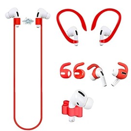 Loirtlluy 4 in 1 Anti-Lost Accessories for Airpods Pro, Airpods Pro Strap Magnetic Cord, Ear Hooks and Covers Compatible with Airpod Pro, Watch Band Holder, Red
