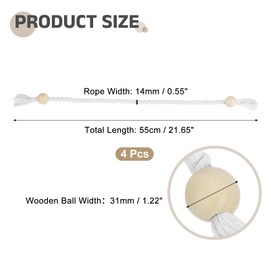 uxcell 4 Pack Magnetic Curtain Tiebacks, 55cm/21.65" Curtain Holdbacks with Wooden Ball Hand-Woven Decorative Tie Backs for Home Office Decor, White