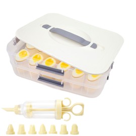 2-Layer Deviled Egg Containers With Lid,36PCS Deviled Egg Tray Carrier with Handl Injector Piping Tool,Portable Stackable Egg Holder Platter Holder Organizer for Refrigerator Party Picnic Travel Event