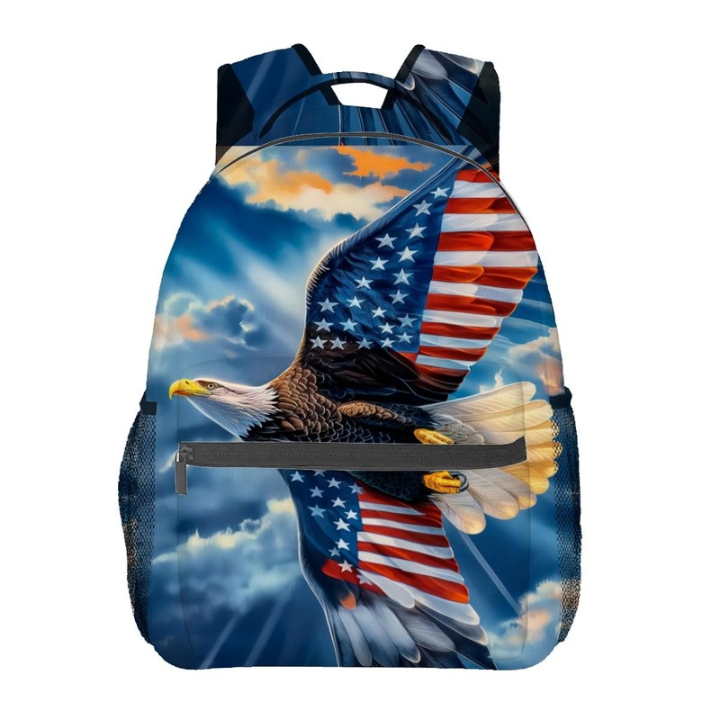 CUEBOS Bald Eagle Backpack, Polyester Laptop Bag, American Flag Wing