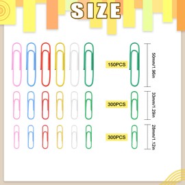 Mardatt Pack of 750 Coloured Paper Clips, 28/33/50 mm (1.1/1.3/2 Inch) Assorted Paper Clips, Colourful Paper Clips, Small Medium Large Paper Clips for Office School Personal Use
