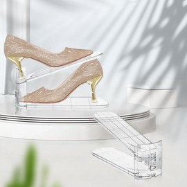 TOOKNIN 20PACK Shoe Slots Organizer for Closet,Adjustable Shoe Rack Holder Shoe Space Savers Double Layer Stack Shoe Racks for Closet Organization(Transparent)