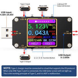 YOJOCK - Medidor de probador USB, voltímetro digital USB C, multímetro 2 en 1, probador de voltaje y corriente, batería PD, amperímetro de capacidad con conector tipo C