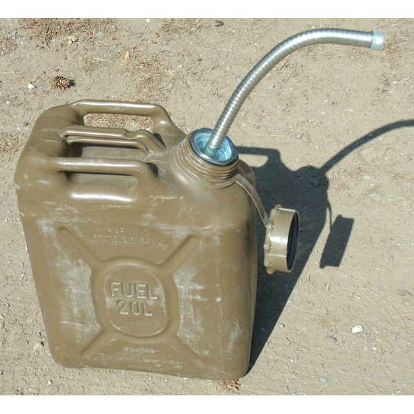 Military Jerry can nozzle fits 5 gallon jerry can metal and the Scepter fuel spout 5gal can