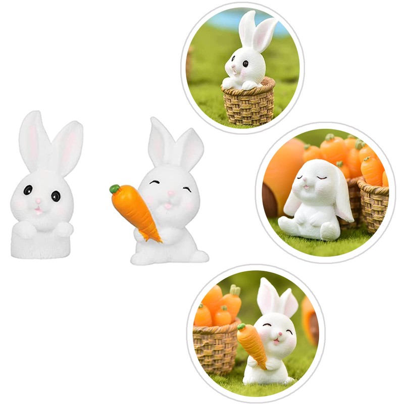 Pack of 7 Miniature Rabbits, Bunny Easter Decoration, Rabbit Figures,