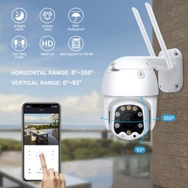 FULLWARD 1080P Outdoor Security Camera Human AI Motion Detection PTZ Dome 2.4G WiFi Home Security CCTV Camera Night Vision 2-Way Audio Waterproof Wireless HD Surveillance Camera