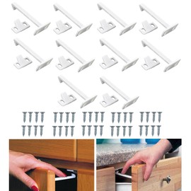 TERF® White Child Safety Catch Lock Cupboard Door Drawer Cabinet Kitchen Bathroom Baby Safety Catch Lock For Children including Fixing Screw - Pack of 10