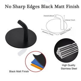 EDMILE Adhesive Hooks Towel Hooks for Bathroom, 8 Pack Stainless Steel Wall Mount Towel Holder, Black Matte Utility Hook Stick on Kitchen Bedroom, No Drill Sticky Hooks