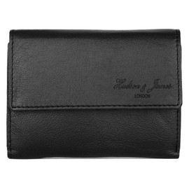 Hudson & James Ladies RFID Safe Designer Leather Purse Card Women Wallet Zip Pocket Boxed (Black)