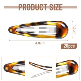 COYUN Pack of 20 Women's Thin Hair Clips, Metal, Large, Non-Slip Hair Clips, French Tortoiseshell Look, Hair Clips with Press Stud