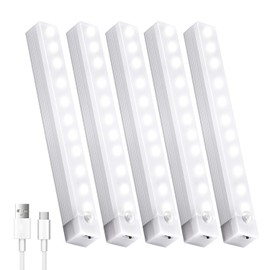 5 Pack Motion Sensor Under Cabinet Lights with Magnetic, LED Rechargeable 8 Inch Under Counter Closet Lights for Wardrobe Cupboard Kitchen
