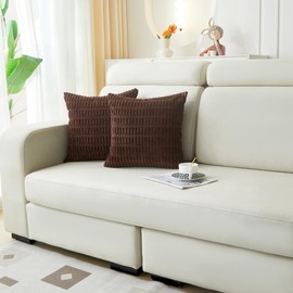 Sunday Praise 2 Packs Dark Brown Decorative Throw Pillow Covers 20x20 Inch Soft Corduroy Striped Boho Pillow Cases Square Cushion Covers for Couch Sofa Bed Farmhouse Home Décor