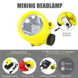 Yongkist Safety Mining Light Headlamp Explosion Proof Coal Miner Headlight Mining Light Waterproof Coon Hunting Lights Rechargeable Coal Work Light for Hard hat (Yellow)