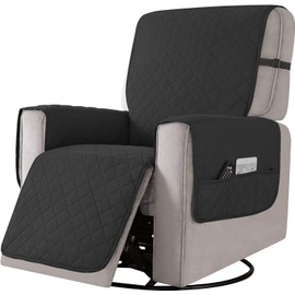 Reclining Sofa Armchair Cover, Armchair Cover, Armchair Protector with Pockets, TV Chair Protective Cover Non-Slip for Home with Children and Pets Dog (Black, Large)