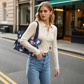 DIRRONA Colourful Women's Bag Nylon Women Shoulder Bag Casual Travelling Ladies Messenger Bag Multi Pockets Waterproof Nylon Handbag Bags School Daily Use Fashion Printing Blue G