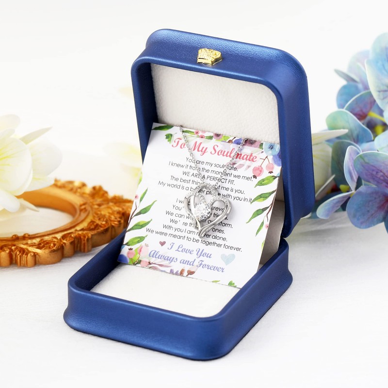 BONJOULRY Double Heart Pendant Necklaces for Women, Dainty Mother Daughter