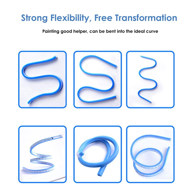 Flexible Curve Ruler Plastic Blue White Curve Flex Design Ruler