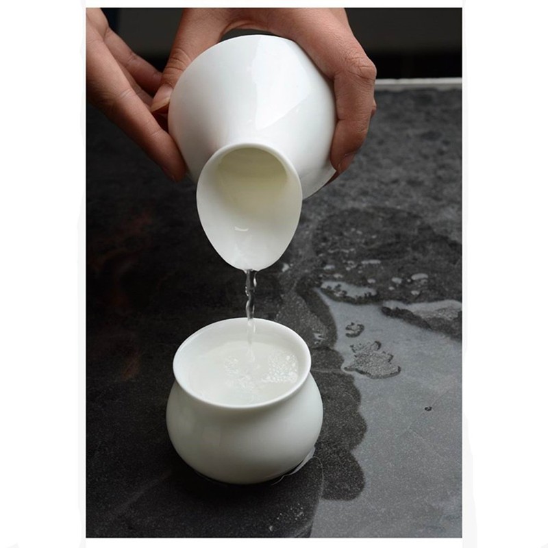 White Bone Ceramic Sake Set with 4 Cups Distilled Spirits