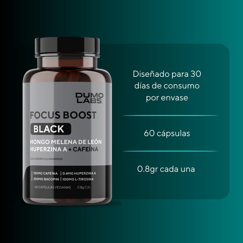 Focus Boost Black- Nootrópico Natural para Mejorar el Enfoque, Concentración