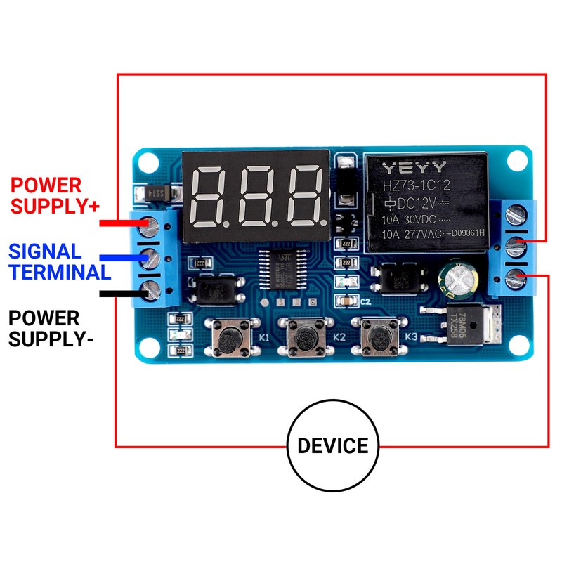 DROK 12V Timer Relay, LED Display 4-Mode On-Off Automotive Time