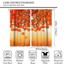 Maple Leaves Curtains for Bedroom,Autumn Theme Fall Plants Leaves Print Décor Curtains for Living Room Kitchen Polyester Fabric Drapes 2 Panel Set Total Size 42 x 45 Inch