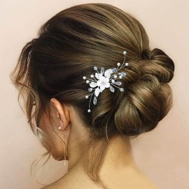 Casdre Flower Bridal Hair Comb Silver Rhinestone Bride Wedding Side Comb Hair Piece Pearl Hair Accessories for Women and Girls