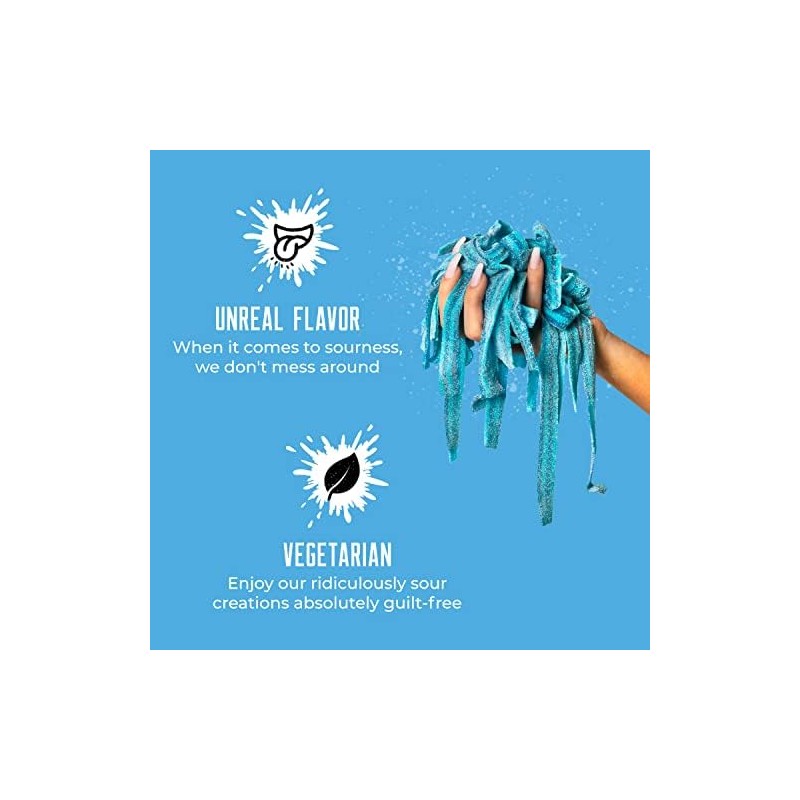 Sour Strips Sour Candy Belts, Blue Raspberry, Resealable Candy Bags,