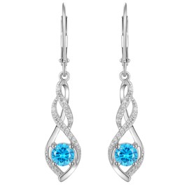 YL Infinity Sterling Silver Earrings for Women Drop & Dangle Earrings Created Birthstone Jewelry Gifts, Sterling Silver, created aquamarine, 03_Mar._Aquamarine, AC-NE14741D