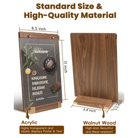 3Pack Acrylic Sign Holders 8.5 x 11 with Walnut Wood Base, Tabletop Clear Commercial Display Stand for Menu, Poster, Flyer, Table Paper Frame for Restaurant/Office/Coffee Shop Store Bar/Wedding/Hotel