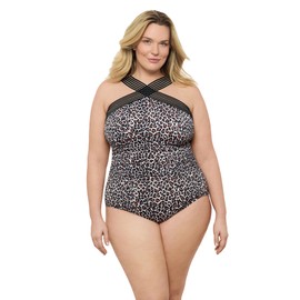Aqua Green Women's Standard Novelty Trim High Neck One Piece, Seeing Spots