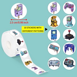 GTOTd Melting Video Game Gamepad Dot Stickers Roll(1000 pcs) Gaming Sticker Decoration Decal Gifts Merch Party Supplies in 2 Rolls with 10 Patterns for Laptop Window Luggage Guitar Skateboard
