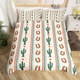 Feelyou Western Decor Duvet Cover Boys Girls Twin Size Wild West Cowboy Bedding Set for Kids Women Men Cactus Comforter Cover Set Horseshoe Bedspread Cover Rodeo Cowboy Style Bedclothes Zipper