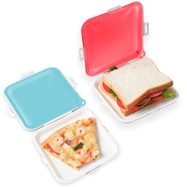MdakeGo Sandwich Containers, Silicone Sandwich Storage with Snap-Off,Sandwich Box for Lunch,BPA Free,Leakproof, Reusable Plastic Sandwich Holder for Fruit,Salad,Snacks and Food Storage (Pink+Blue)