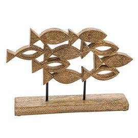 Spetebo Mango Stand Fish Shoal - 25 x 19 cm - Maritime Decorative Stand with Fish Motif - Wooden Figure Sculpture for Table and Window