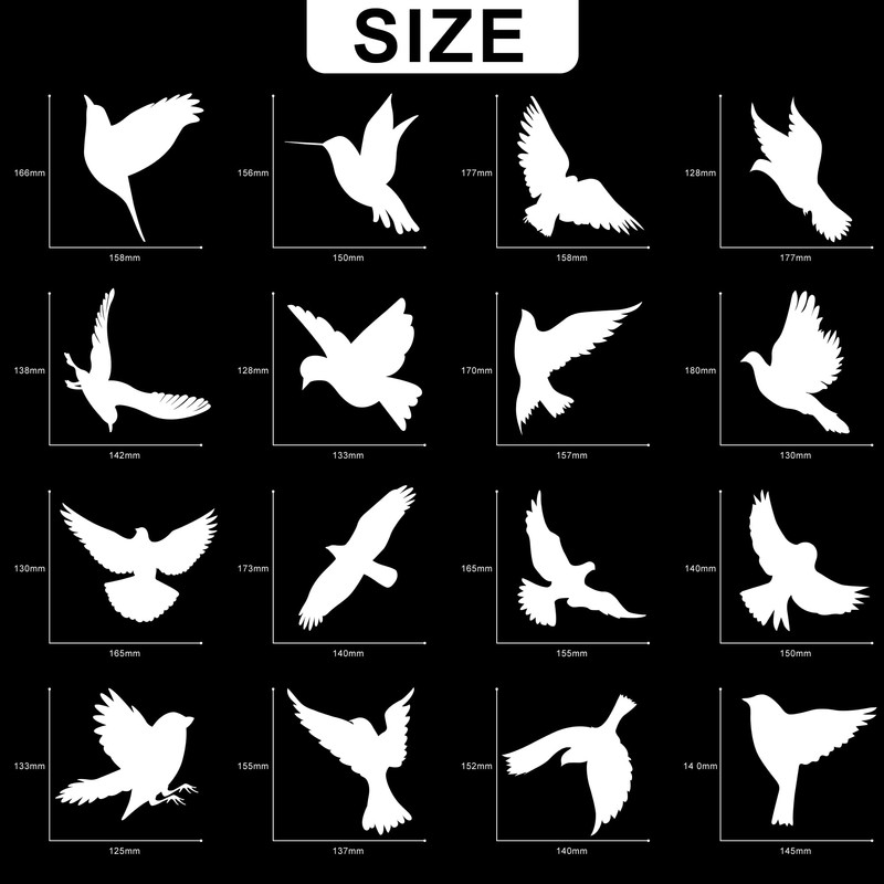 JUNART 16 Pcs Anti-Collision Window Stickers, Bird Shape Window Decals,