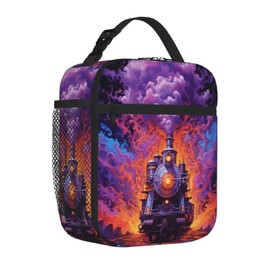 SARA NELL Kids Train Lunch Box for Boys, Steam Train Lunch Bag, Insulated Polyester Lunch Tote Cooler Bag for Men Women Teens Kids, Office Work School Travel Lunchbox, Colorful