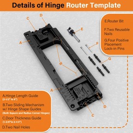 Uadme Door Hinge Jig Template, Hinge Drilling Jig Installation Locator Template with 8 Hinge Sizes from 2-1/2 Inch to 6 Inch and 5 Door Thickness from 1-3/8 Inch to 2-1/2 Inch (Black)