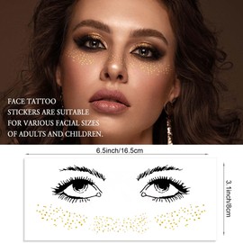 1Sheet Freckles Face Metallic Tattoo Sticker - Eye Gold Glitter Temporary Water Transfer Tattoo Professional Make Up Dancer Costume Parties for Women and Girls